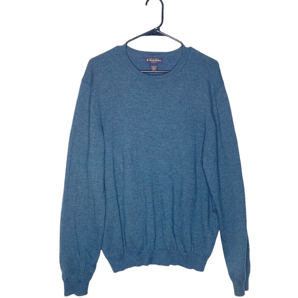 Brooks Brothers SZ L Merino Wool Mens Long Sleeve Sweater Blue Stretch